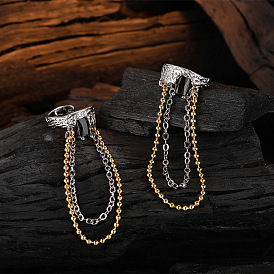 925 Кафф из стерлингового серебра с цепочкой — серьги с уникальной текстурой колор-блок для непроколотых ушей