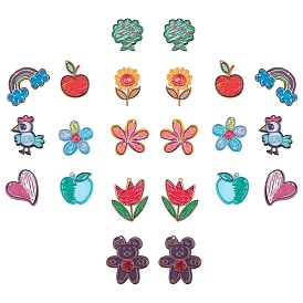 SUNNYCLUE 22Pcs 11 Style Transparent Acrylic Pendants, 3D Printed, Flower & Apple & Bear & Rooster/Cock & Rainbow with Cloud & Heart