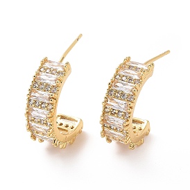 Clear Cubic Zirconia Arc Stud Earrings, Brass Jewelry for Women