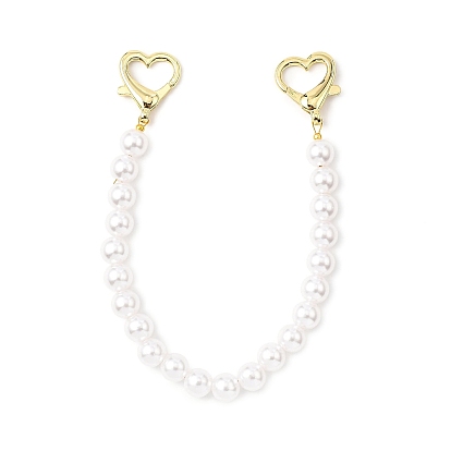 Декоративные цепочки для сумочки из круглых бусин из АБС-пластика с имитацией жемчуга, с примесями сердца Lobster Claw застежками, золотые