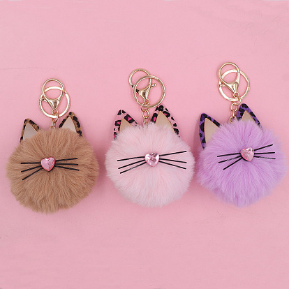 Брелок для ключей с имитацией кроличьего меха и кошки, подвесное украшение с фурнитурой из сплава золотистого цвета