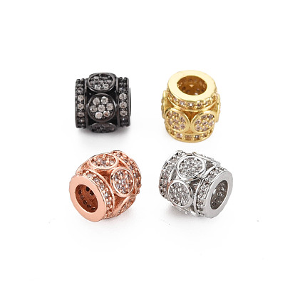 Laiton micro pavé de zircon cubique transparent perles européennes, baril