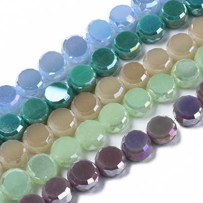 Electroplate Glass Beads Strands, AB Color Plated, Faceted, Flat Round