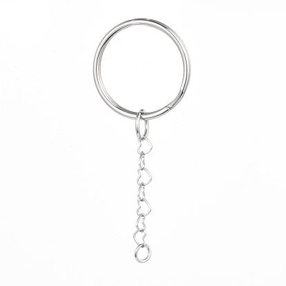 316 Surgical Stainless Steel Split Key Rings, Keychain Clasp Findings, with 304 Stainless Steel Jump Ring & Heart Link Chains