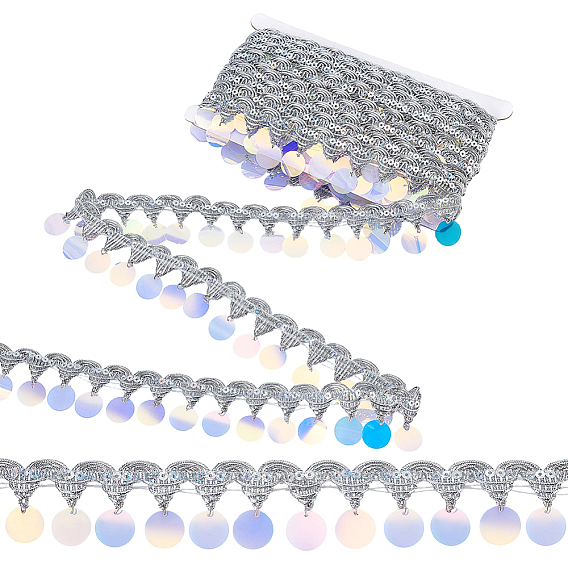 Plastic & Silver Wire Wavy Ribbon, with Paillettes for Garment Accessories