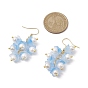 Flower Transparent Spray Painted Glass Cluster Earrings, with 304 Stainless Steel Earring Hooks and Shell Pearl Beads