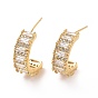 Clear Cubic Zirconia Arc Stud Earrings, Brass Jewelry for Women
