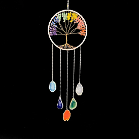 Natural Agate Wind Chime, with Natural Gemstone Chip for Home Garden Decoration