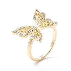 Butterfly Clear Cubic Zirconia Cuff Ring, Exquisite Brass Cubic Zirconia Open Ring for Women