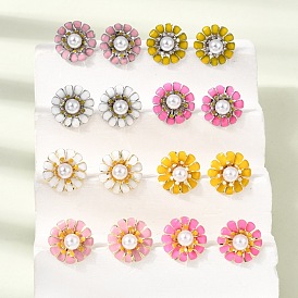 Pendientes de esmalte de latón, flor, con cuentas de plástico abs, sin plomo y el cadmio, chapado en rack, larga duración plateado, real 18k chapado en oro/platino