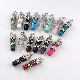 Колонка Gemstone подвески, с латунной фурнитурой платинового цвета, 49x16x13 мм, отверстие : 8x5 мм