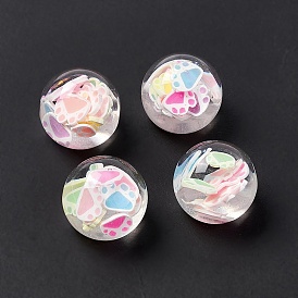 Transparent Acrylic Cabochons, with Polymer Clay Paw Print, Round