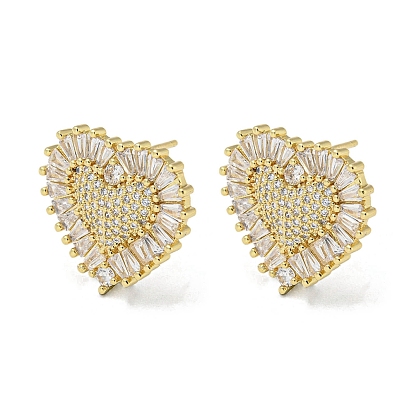 Серьги-гвоздики из латуни с микропаве и цирконием в форме сердца, долговечный, без свинца и без кадмия