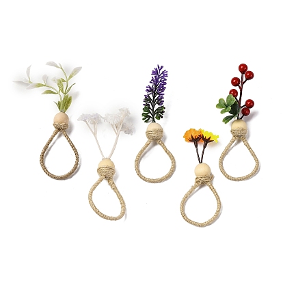 Servilleteros de hilo de yute, Adorno de servilletero con forma de flor y plato de resina, accesorios de mesa de restaurante