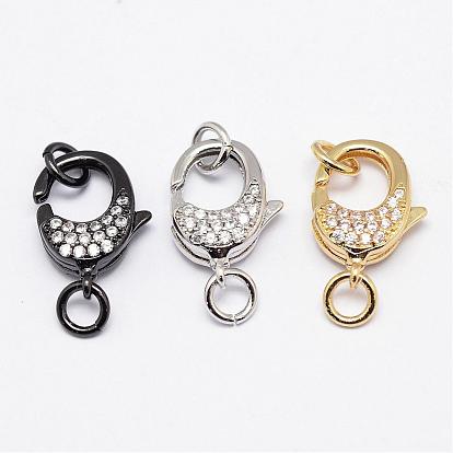 Brass Micro Pave Grade AAA Cubic Zirconia Lobster Claw Clasps, Lead Free & Nickel Free & Cadmium Free