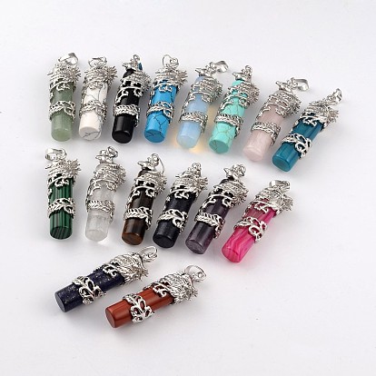 Колонка Gemstone подвески, с латунной фурнитурой платинового цвета, 49x16x13 мм, отверстие : 8x5 мм