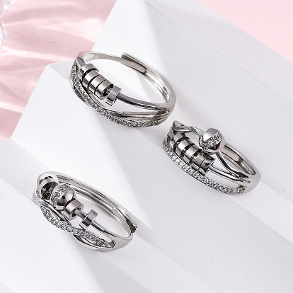 Кольца для женщин с микропаве из латуни и прозрачными кубическими цирконами для снятия беспокойства