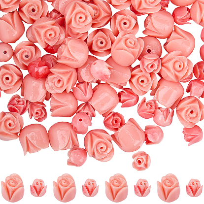 100шт. 2 стили синтетических коралловых бусин в виде роз, окрашенные