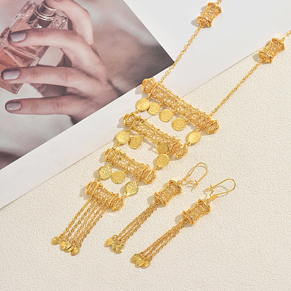 Комплекты ожерелий и серег с плоскими круглыми кисточками из латуни для женщин