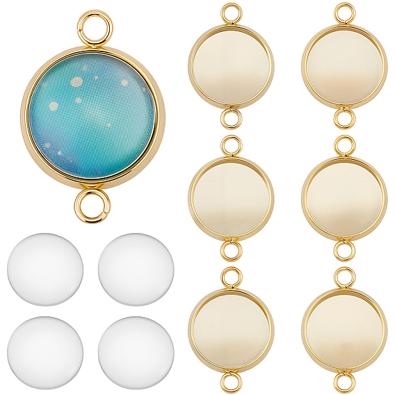 Наборы для самостоятельного изготовления плоских круглых соединителей из нержавеющей стали., в том числе кабошоны из прозрачного стекла