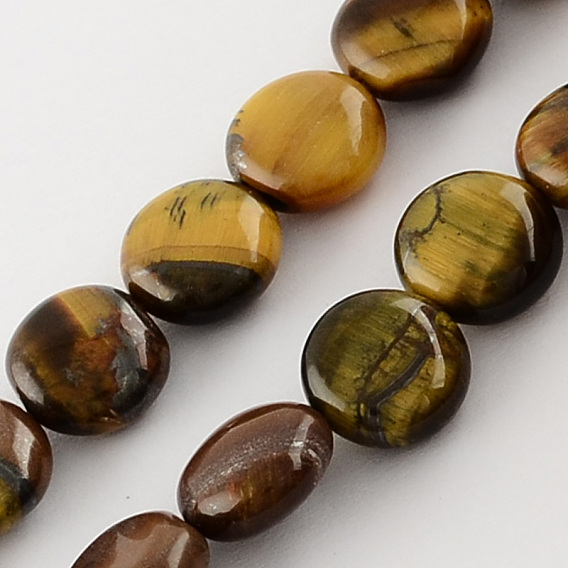 Natural Tiger Eye Stone Beads Strands, Flat Round