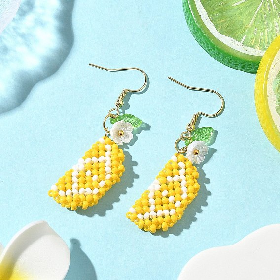 304 серьги-подвески из стеклянных бусин из нержавеющей стали с лимонным оттенком, золотые, со смолой и акрилом