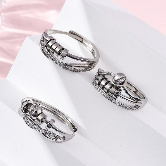 Кольца для женщин с микропаве из латуни и прозрачными кубическими цирконами для снятия беспокойства