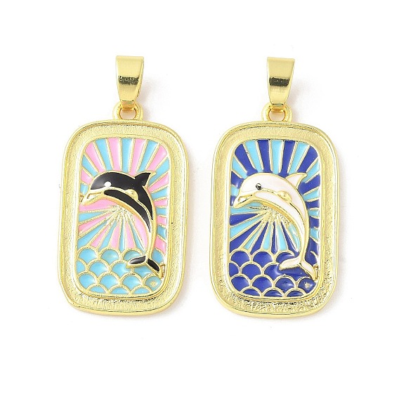 Латунь эмаль подвески, долговечный, без кадмия и без свинца, стойки покрытие, реальный 18 k позолоченный, прямоугольник с подвеской в виде дельфина