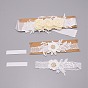 Lace Elastic Bridal Garters & Belts Set, with Rhinestone & Pearl and Flower Pattern, Wedding Garment Accessories