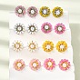 Boucles d'oreille en laiton émaillé, fleur, avec des perles en plastique abs, sans plomb et sans cadmium, crémaillère plaquage, plaqué longue durée, plaqué or véritable 18k/platine