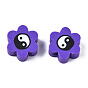Handmade Polymer Clay Beads, for DIY Jewelry Crafts Supplies, Flower with Yinyang