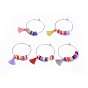 Wine Glass Charms, with Brass Findings, Polymer Clay Heishi Beads and Polycotton(Polyester Cotton) Tassel Charms