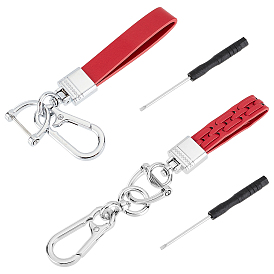 2 Set 2 Style PU Imitation Leather Keychains, with Alloy Findings and Screwdrivers, Rectangle
