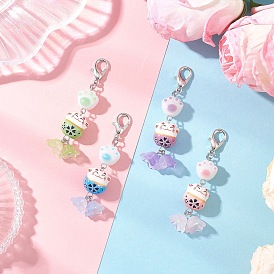 4 шт. фарфоровые бусины ручной работы «Манэки-нэко», подвесные украшения, со стеклянными шариками и сплавов застежками когтя омара