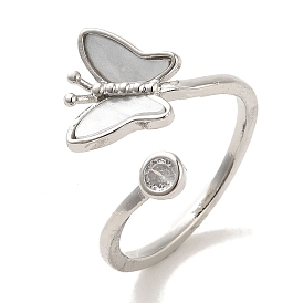 Латунные кольца с цирконием микро паве для женщин, с акриловой, долговечный, бабочка
