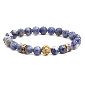 Bracelet tête de lion en acier inoxydable pour hommes avec pierre à pois bleus de 8 mm