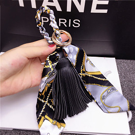 Chic Tassel Keychain with PU Leather Circle Chain for Bag and Scarf, Unique Bag Charm Pendant