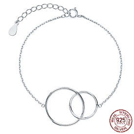 Rhodium Plated 925 Sterling Silver Link Bracelets, Interlocking Rings, with 925 Stamp