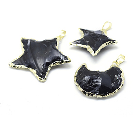 Natural Gemstone Pendants, with Brass Findings, Star with Moon