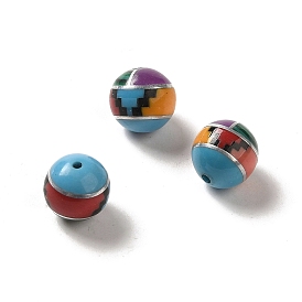 Perles synthétiques assemblées de turquoise, malachite et pierres synthétiques mélangées, ronde, mélangé teint et non teint