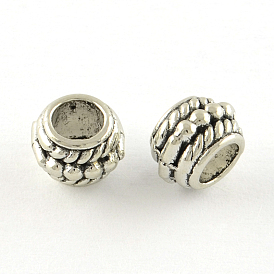 Tibetan Style Alloy European Beads, Column, Large Hole Beads, Cadmium Free & Lead Free, 5.5x7.5mm, Hole: 4mm, about 1265pcs/1000g