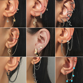 Minimalist Star Chain Ear Cuff Set with Beads and Clip-on Earrings for Women