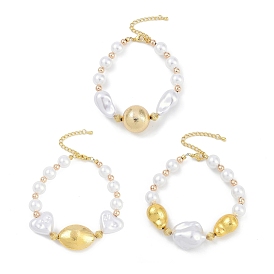 Rack Plating Brass Beaded Bracelets, with ABS Imitation Pearl Beads, Cadmium Free & Lead Free, Long-Lasting Plated, Real 18K Gold Plated