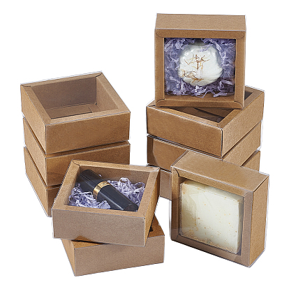 Подарочные коробки из крафт-бумаги и картона, с пластиковой крышкой, прямоугольник/квадрат