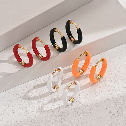 201 Pendientes de aro de acero inoxidable esmaltado para mujer, dorado