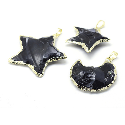Natural Gemstone Pendants, with Brass Findings, Star with Moon