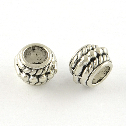 Tibetan Style Alloy European Beads, Column, Large Hole Beads, Cadmium Free & Lead Free, 5.5x7.5mm, Hole: 4mm, about 1265pcs/1000g