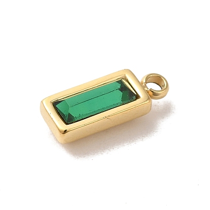 304 Stainless Steel Charm, with Glass, Rectangle Charm