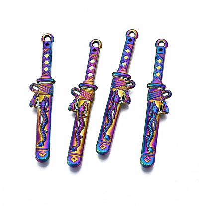 Rainbow Color Alloy Pendants, Cadmium Free & Nickel Free & Lead Free, Sword