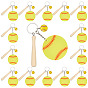 15Pcs Wood & Acrylic & Alloy Enamel Keychains, Baseball, with Iron Rings